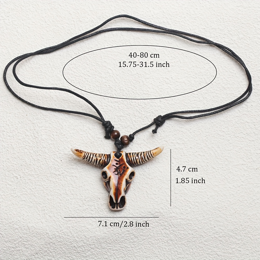 Hip Hop Rope Braided Resin Skull Bull Pendant Necklace Set